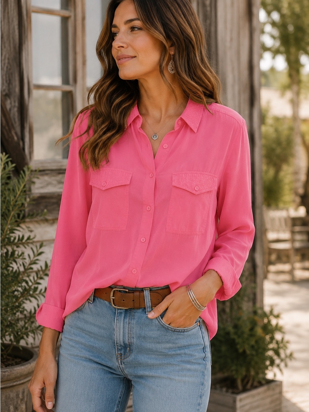 ZARA Bright Pink Lightweight Textured Blouse — Size Small